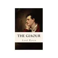 Okładka powieści "The Giaour" Lorda Byrona. Portret młodego mężczyzny w czerwonej kurtce, zamyślony.
